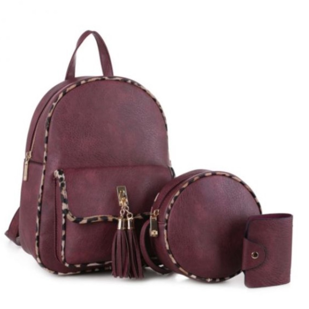 MKFSaline 3PC Backpack,Crossbody&Cardholder WINE